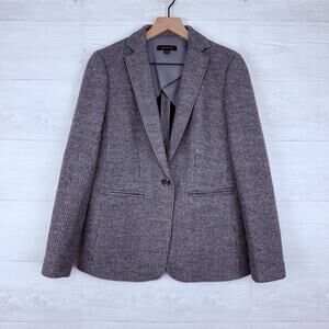 Ann Taylor Hutton‎ Blazer Size 4 Gray Brushed Wool Ribbed Knit Classic Chic